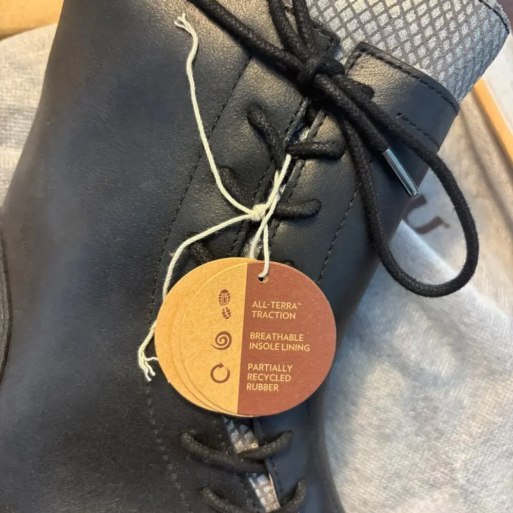 Jambu Chestnut Leather Boots 8.5 NWT Black Mid Calf Ankle Booties Lace Boho